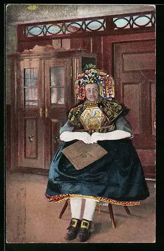 AK Schwälmer Braut in Hochzeitsstaat, hessische Tracht