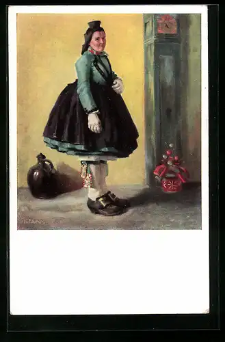 Künstler-AK Schwälmerin, K. Mons, hessische Tracht