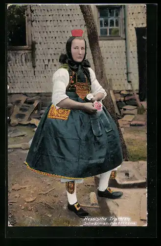 AK Schwälmer Dorfschöne, hessische Tracht