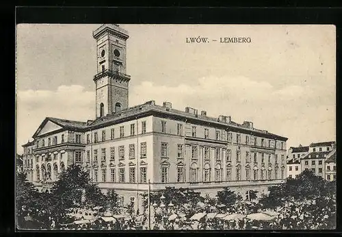 AK Lemberg, Klassizistisches Prachtgebäude mit Turm