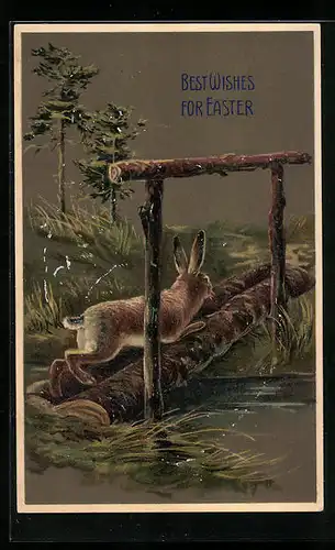 AK Osterhase huscht über eine Brücke