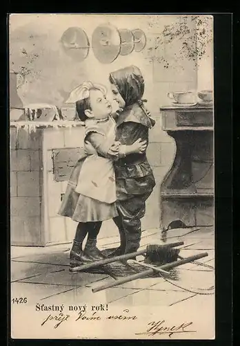 AK Kleiner Schornsteinfeger umarmt Mädchen