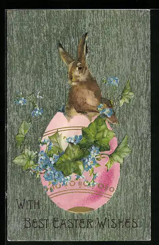 AK Osterhase in Eierschale mit Efeuranken