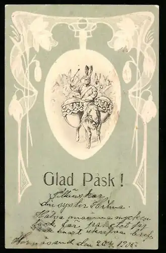 AK Osterhase trommelt auf Ostereiern