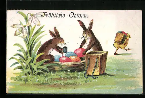 AK Osterhasen bemalen Eier