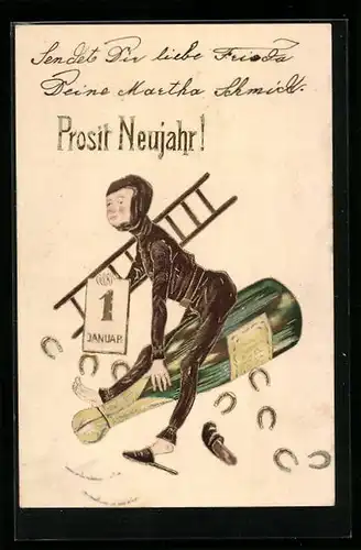 AK Schornsteinfeger sitzt auf einer Sektflasche