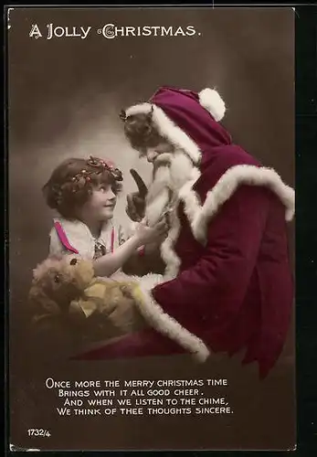 AK Weihnachtsmann und Mädchen zum Feste