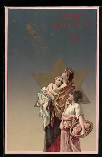 AK Familie blickt zum Weihnachtsstern