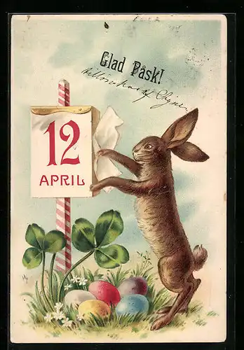 AK Osterhase mit Kalenderblatt