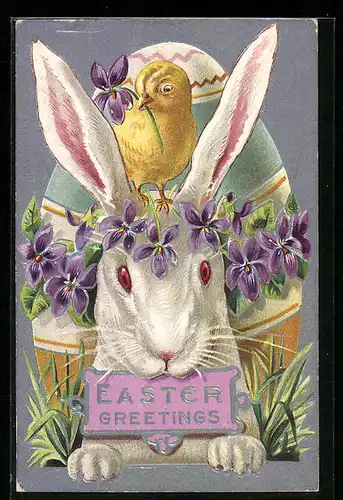 AK Ester Greetings, Osterhase und Küken