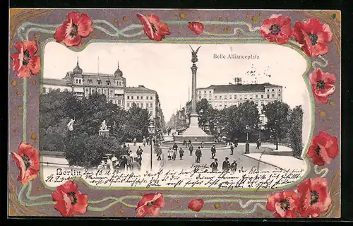 Präge-AK Berlin-Kreuzberg, Belle Allianceplatz, Mohnblüten