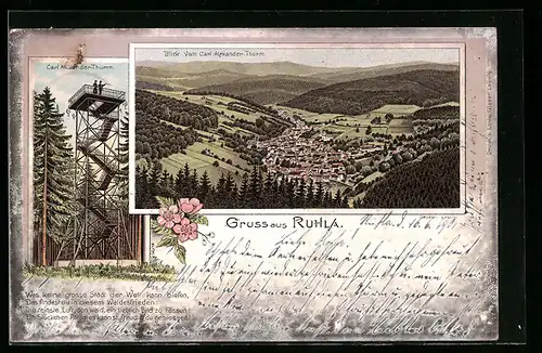 Lithographie Ruhla, Carl Alexander-Thurm, Ortsansicht vom Thurm aus