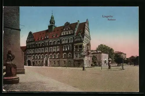 AK Liegnitz, Rathaus mit Litfasssäule