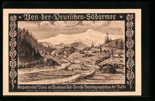 Künstler-AK Bizköz im Wyskower Pass, Von der Deutschen Südarmee, Die erste Verteidigungsstellung der Russen, Panorama