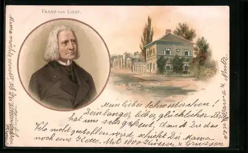 AK Portrait und Wohnhaus von Franz von Liszt