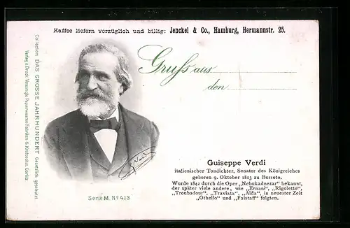 AK Guiseppe Verdi, Italienischer Tondichter, Senator des Königreiches, Geb. 1813