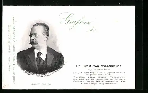 AK Dr. Ernst von Wldenbruch, Dichter wirksamer Theaterstücke, Geb. 1845