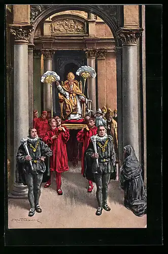 AK Papst Pius XI. auf der Sänfte