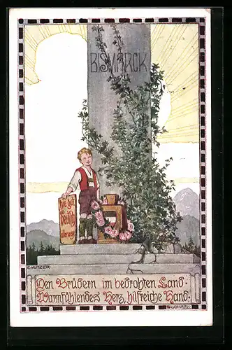 Künstler-AK Ernst Kutzer: Junge am Bismarck-Denkmal