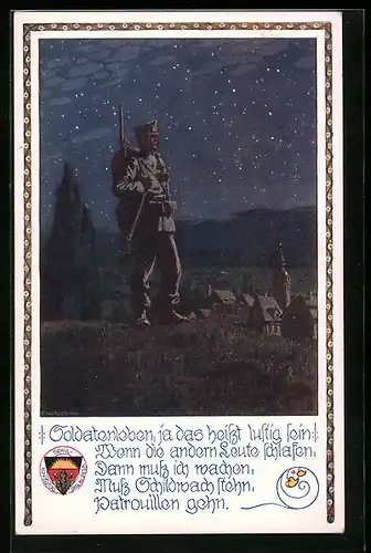 Künstler-AK Ernst Kutzer: Soldat unter Sternenhimmel