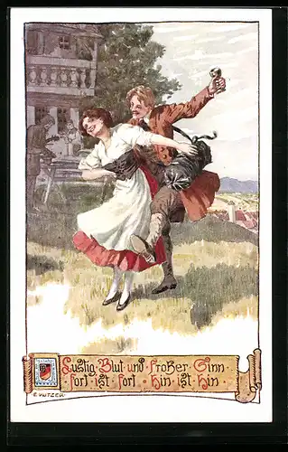 Künstler-AK Ernst Kutzer: glücklich Tanzendes Paar