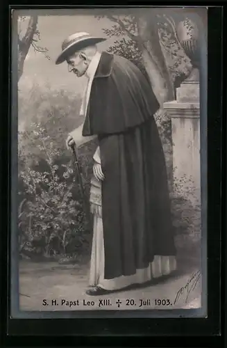 AK S. H. Papst Leo XIII. mit Stock vor einer Landschaftskulisse, Gest. 1903