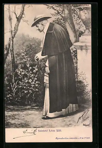 AK S. H. Papst Leo XIII. mit Stock vor einer Landschaftskulisse, Gest. 1903