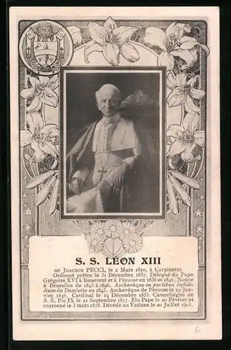 AK Portrait von Papst Leo XIII. mit Kreuzkette, 1810-1903