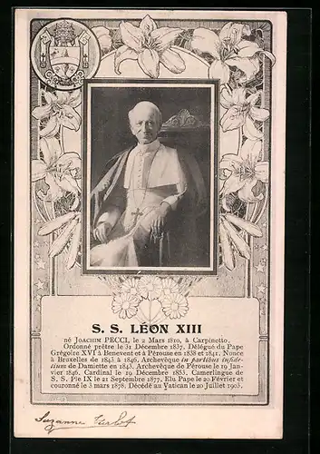 AK Portrait von Papst Leo XIII. mit Kreuzkette, 1810-1903