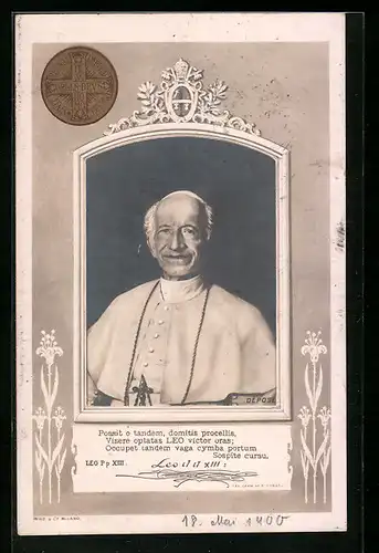 AK Lächelnder Papst Leo XIII., Portrait
