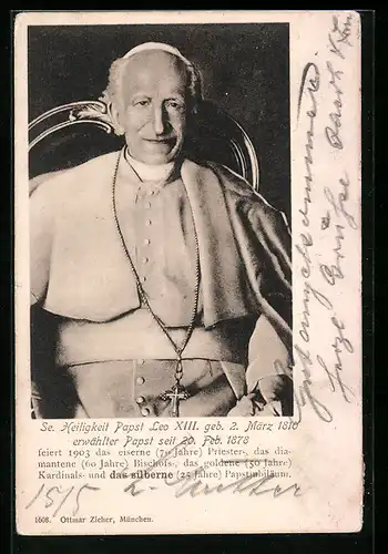 AK Se. Heiligkeit Papst Leo XIII., geb. 1810, erwählter Papst seit 1878