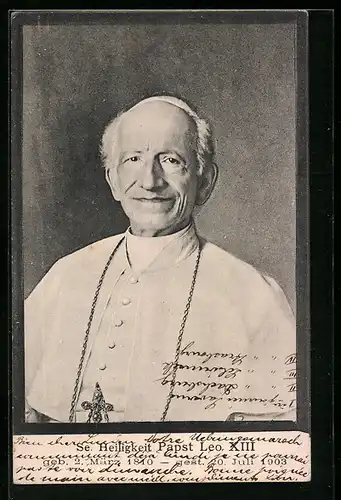 AK Se. Heiligkeit Papst Leo XIII. mit freundlichem Gesicht