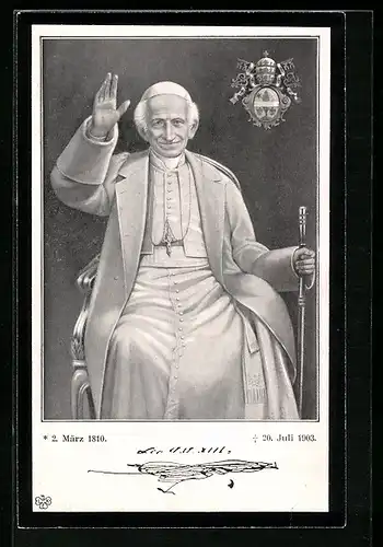 AK Papst Leo XIII. hebt segnend die Hand, 1810-1903