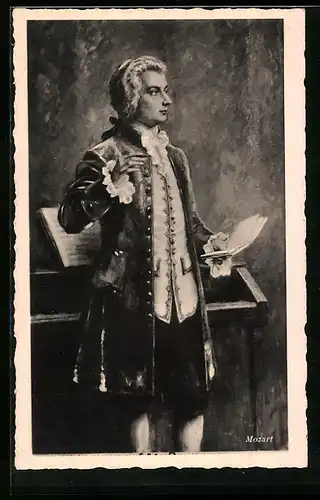 AK Wolfgang Amadeus Mozart mit Notenblättern