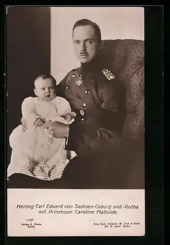 AK Herzog Carl Eduard von Sachsen-Coburg-Gotha mit Prinzessin Caroline Mathilde