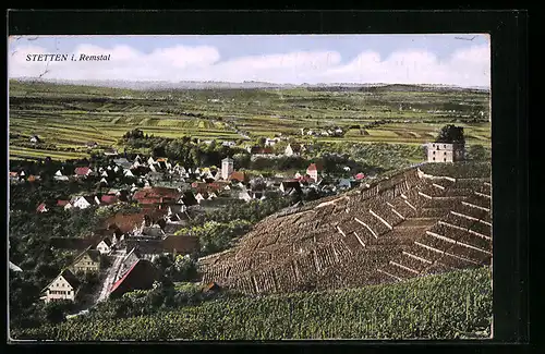AK Stetten i. Remstal, Ortsansicht mit Umland