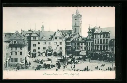 AK Darmstadt, Marktplatz mit Passanten