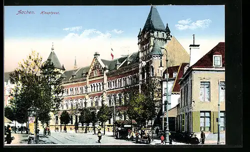 AK Aachen, Hauptplatz mit Passanten