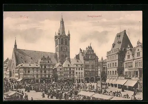 AK Trier, Hauptmarkt mit Besuchern