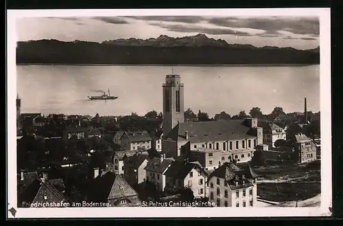 AK Friedrichshafen am Bodensee, St. Petrus Canisiuskirche, Dampfer