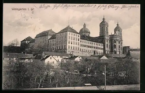 AK Weingarten i. W., Ortspartie mit grossem Gebäude