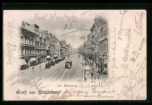AK Magdeburg, Der Breiteweg mit Passanten