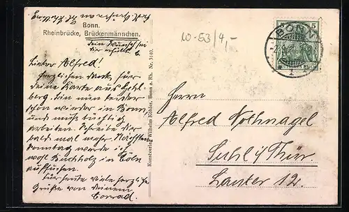 AK Bonn, Rheinbrücke, Brückenmännchen