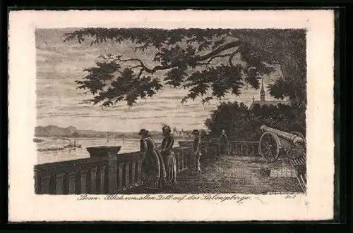 Künstler-AK Bonn, Blick vom alten Zoll auf Siebengebirge