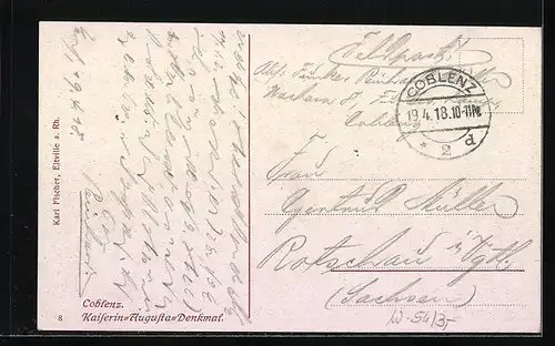 AK Coblenz, Kaiserin-Augusta-Denkmal