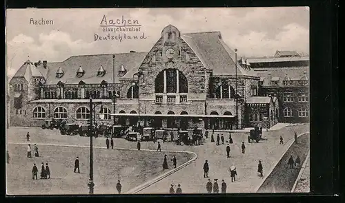 AK Aachen, Hauptbahnhof mit Passanten