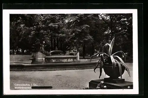 AK Crimmitschau i. Sa., Blick auf Wettinbrunnen
