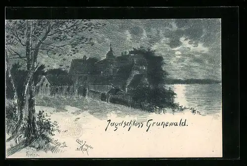 Künstler-AK Grunewald, Jagdhaus am Wasser