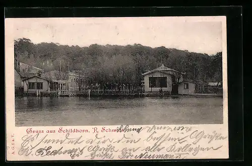 AK Berlin-Grunewald, Schildhorn, Gebäude am Wasser