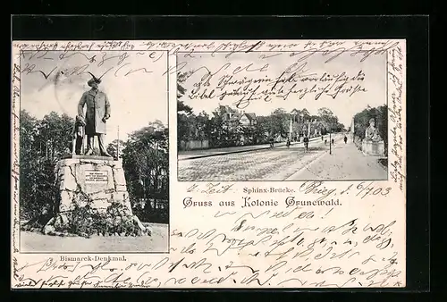 AK Grunewald, Sphinx-Brücke, Bismarck-Denkmal
